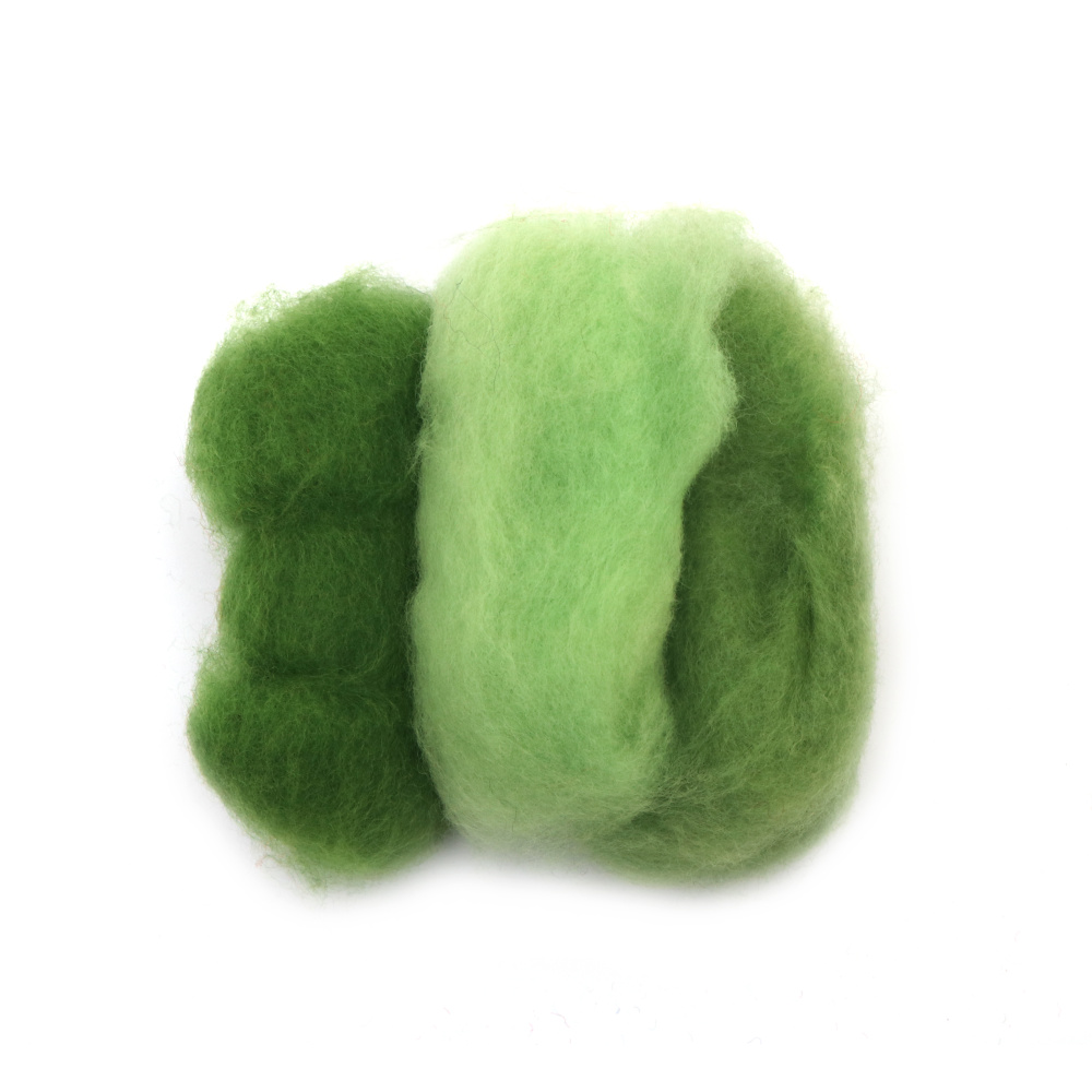 Extra Fine Merino Wool for Felting for Non-woven Fabric, Green Shades - 25 grams