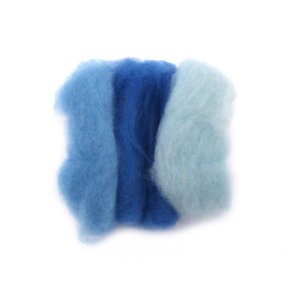 Extra Fine Merino Wool for Felting for Non-woven Fabric, Blue Shades - 25 grams