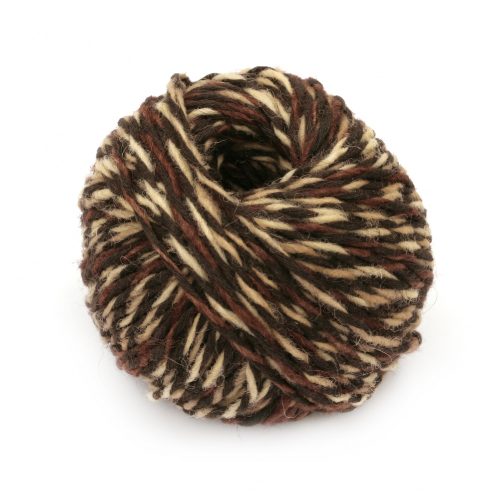 Natural Yarn ANTIQUE: 55% Wool, 45% Cotton / Brown and Beige - 50 grams / 100 meters