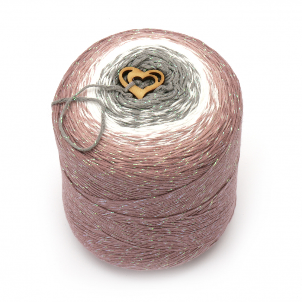 Yarn CANDY OPAL color gray, white, pink 85% soft cotton 15% lamella -900 meters -300 grams