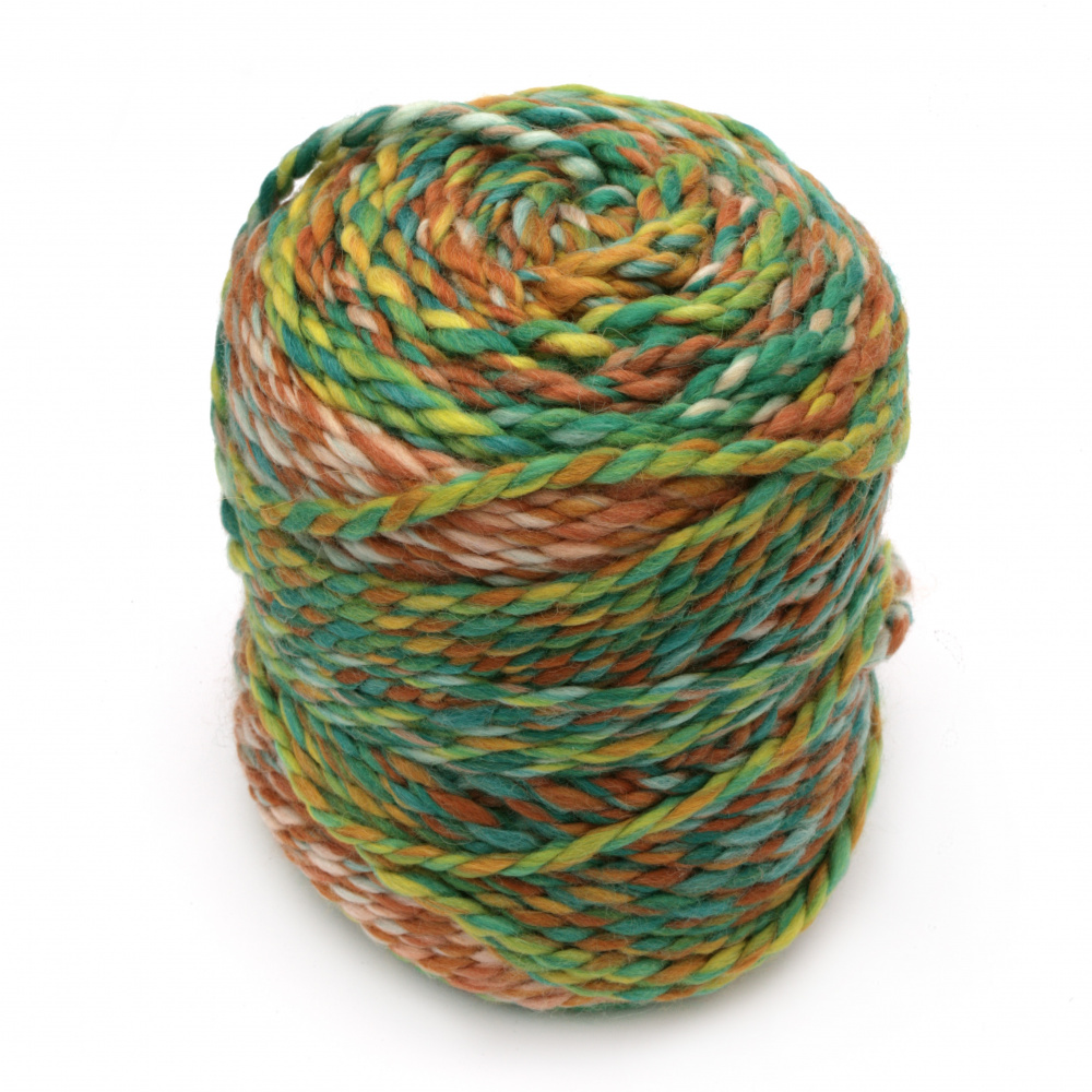 Yarn COLOR WAVES color orange and green 20% wool 80% acrylic -160 meters -200 grams