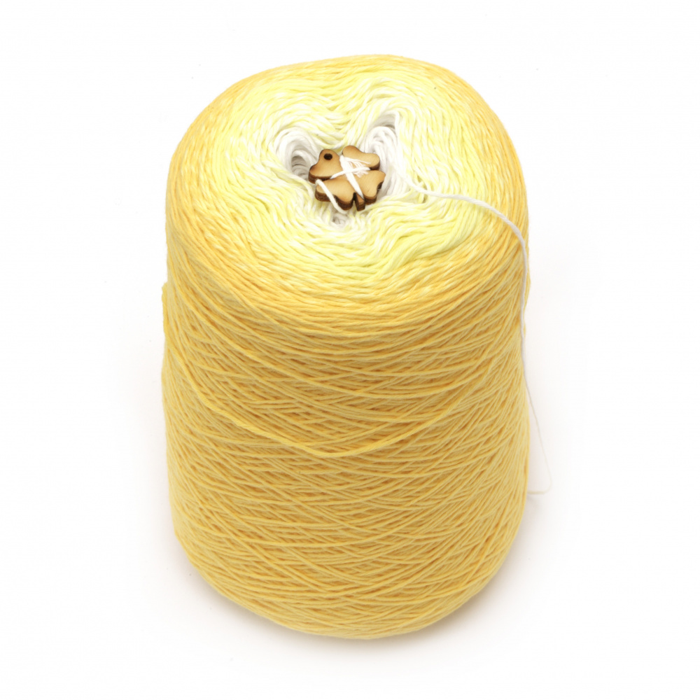 Прежда КОТЪН КЕЙК цвят жълт меланж 100 % натурален мек памук  -1000 метра -250 грама