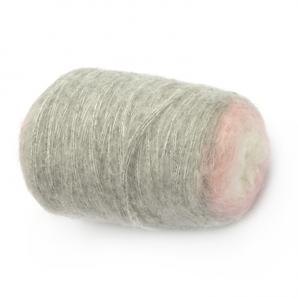 YARN MINI PUDDING color gray, white, pink 30% wool 10% mohair 30% acrylic 30% polyester -250 meters -200 grams