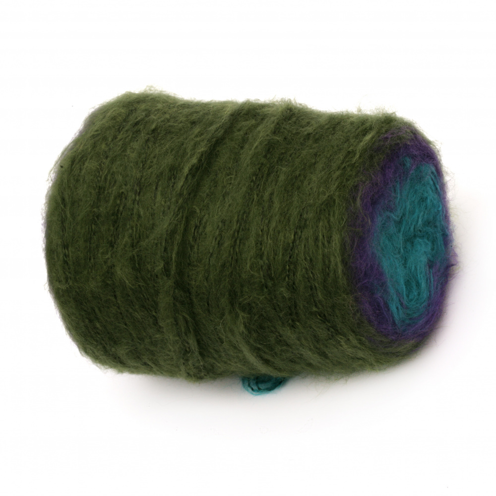 Yarn MINI PUDDING color olive, oil, purple 30% wool 10% mohair 30% acrylic 30% polyester -250 meters -200 grams