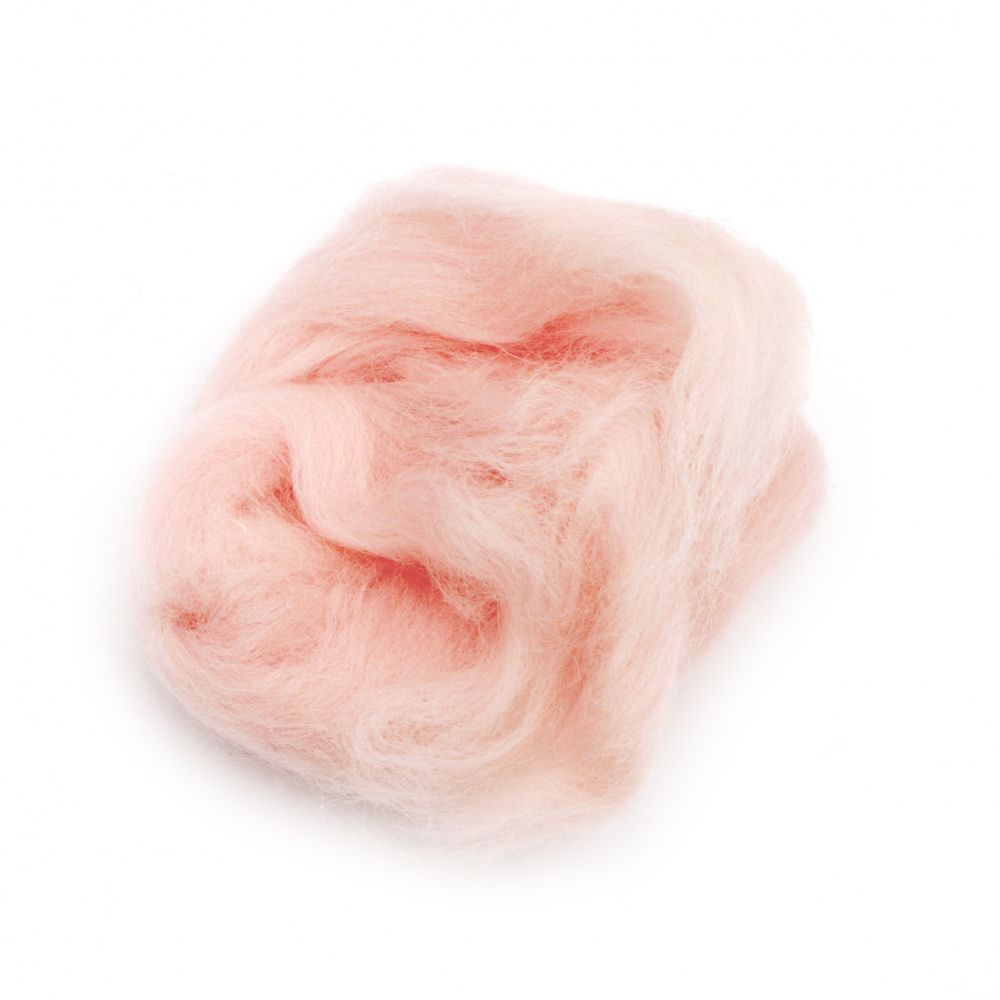 100% Merino wool for felting, making hats, clothing accessories and toys, 66S-21 micron, color light peach -4 ~ 5 grams