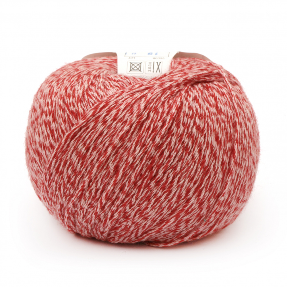 Yarn WOOLY COTTON 57% cotton 43% superwash merino color red melange 50 grams -140 meters