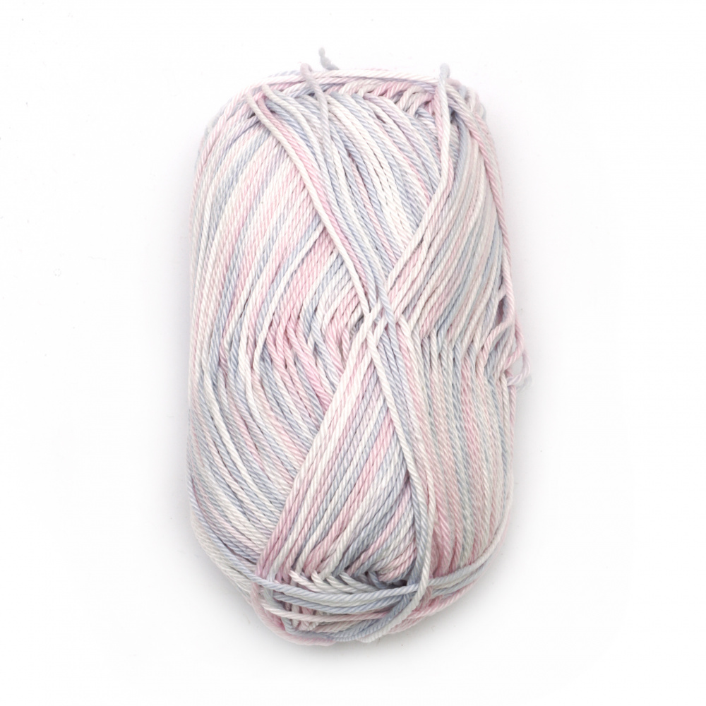 Yarn COTTON QUEEN MULTI 100% cotton color white, pink, blue melange 50 grams -125 meters