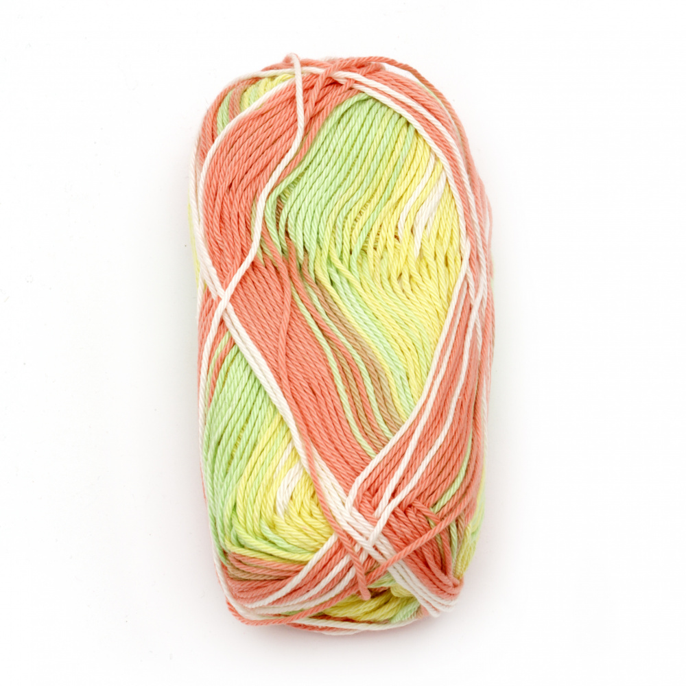 Yarn COTTON QUEEN MULTI JACQUARD 100% cotton color white, pink, yellow, green melange 50 grams -125 meters