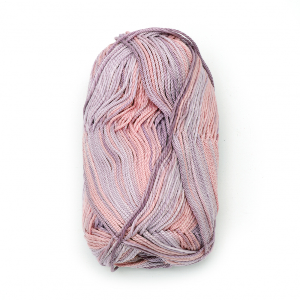 Yarn COTTON QUEEN MULTI JACQUARD 100% cotton color purple pink melange 50 grams -125 meters