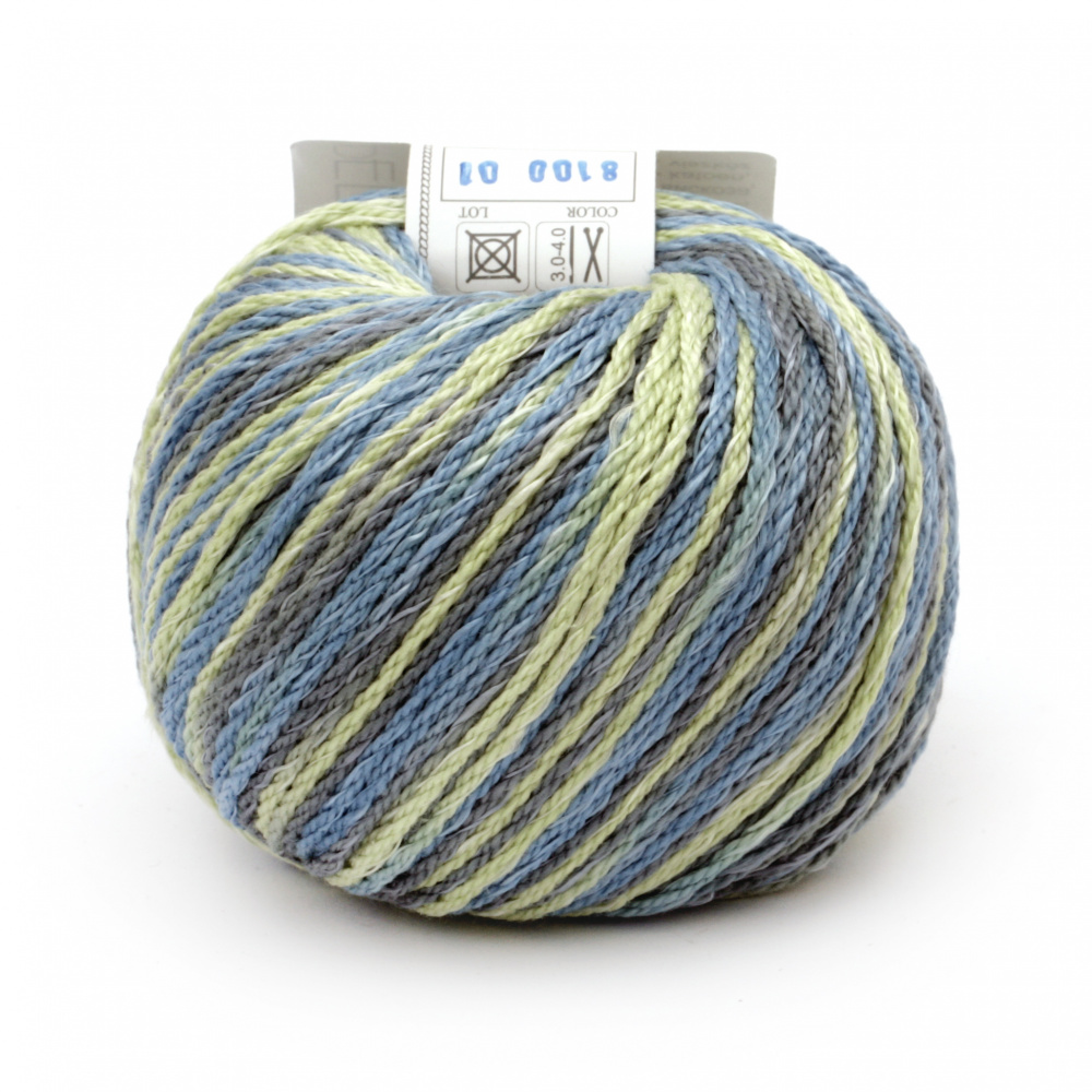 Yarn COTTON SPARKLE 85% cotton 15% viscose color reseda, blue melange 50 grams -75 meters