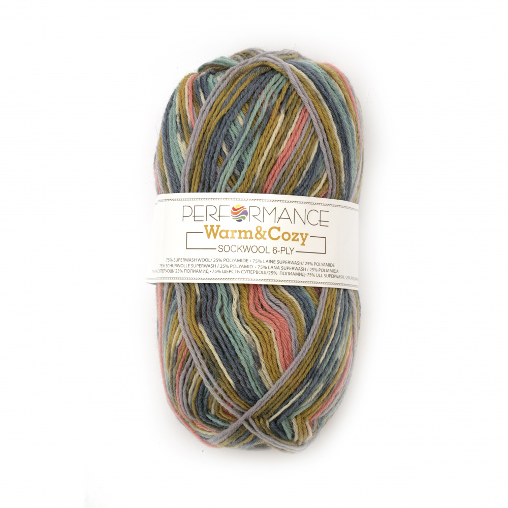 Yarn WARM&COZY - 75% Superwash Wool, 25% Polyamide / Color: Blue, Pink, Olive / 100 grams - 260 meters