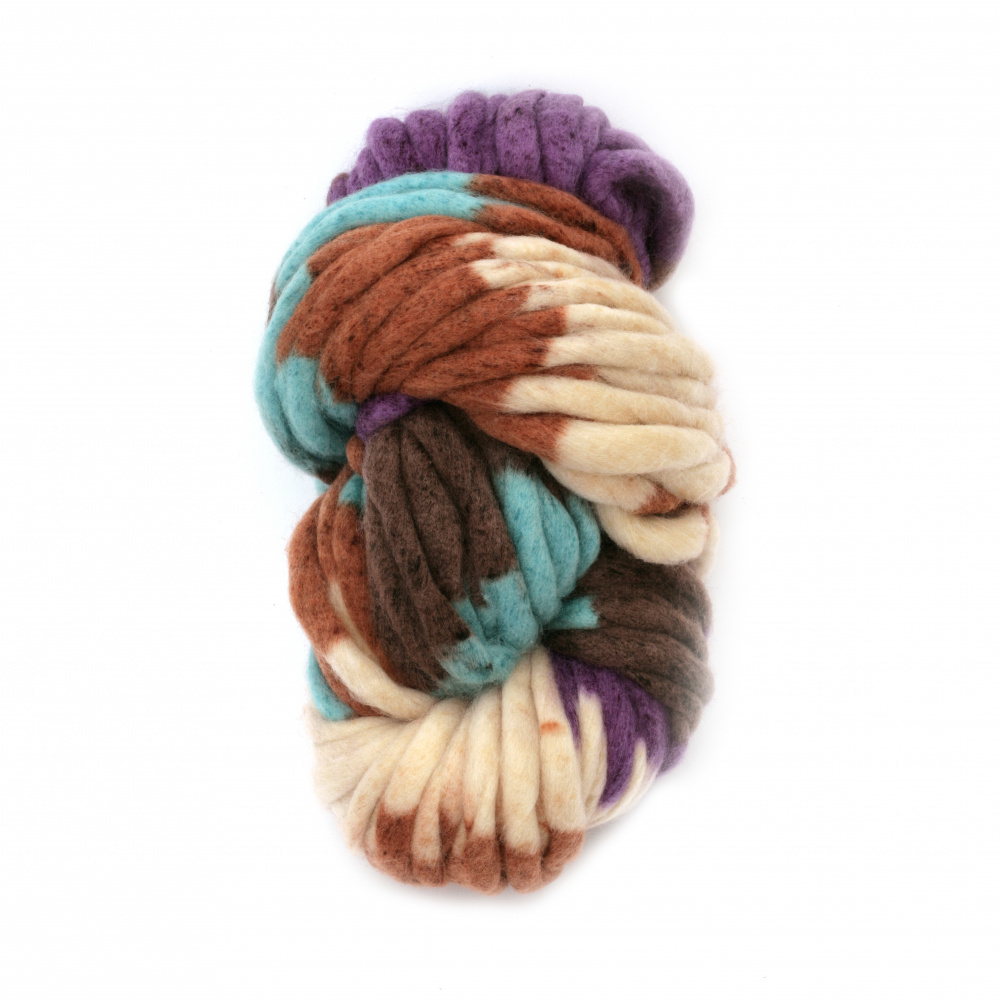 Acrylic Yarn / Thickness: 15 mm / Purple, Turquoise and Brown Melange - 240 grams - 50 meters