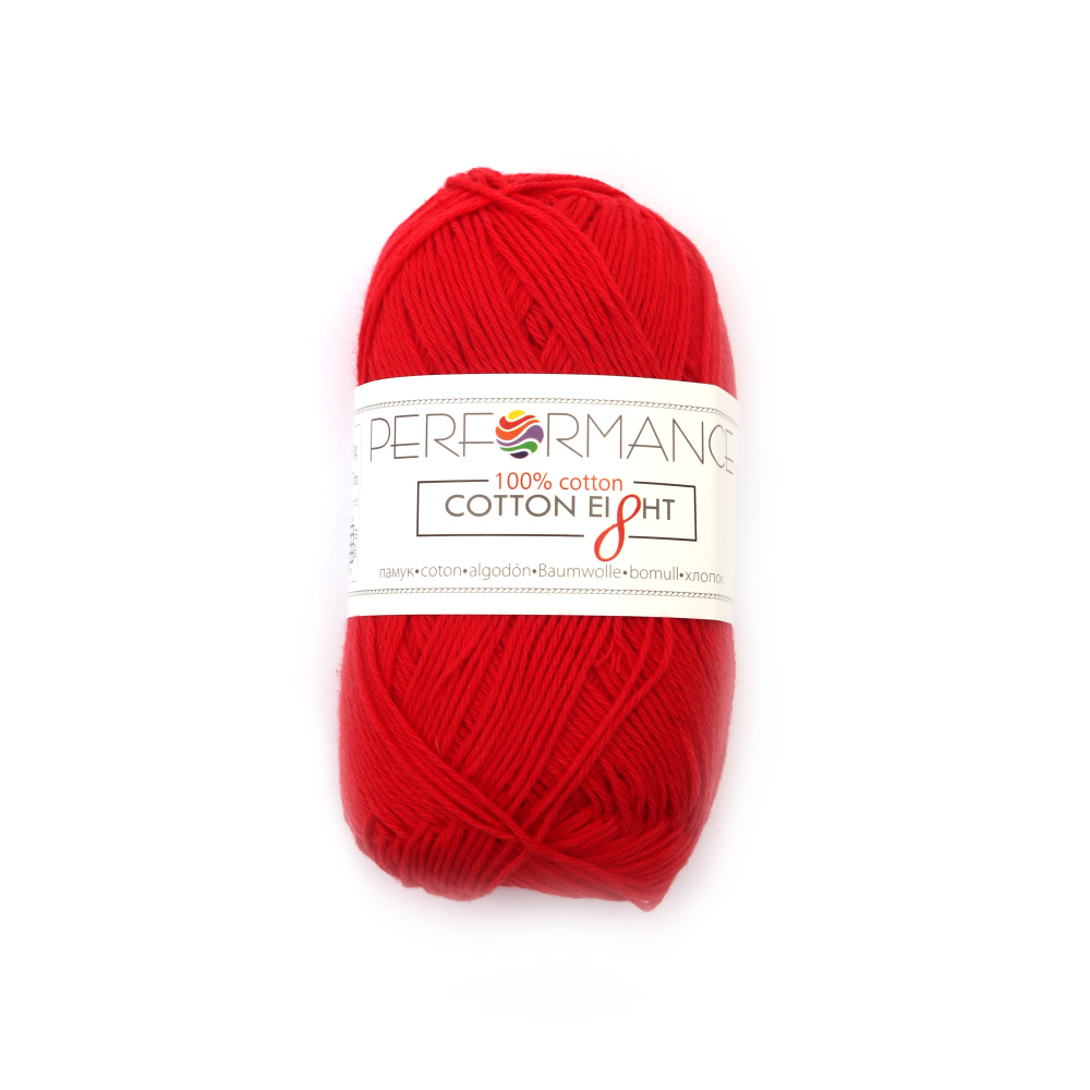Yarn COTTON EIGHT 100% cotton color red 50 grams - 175 meters