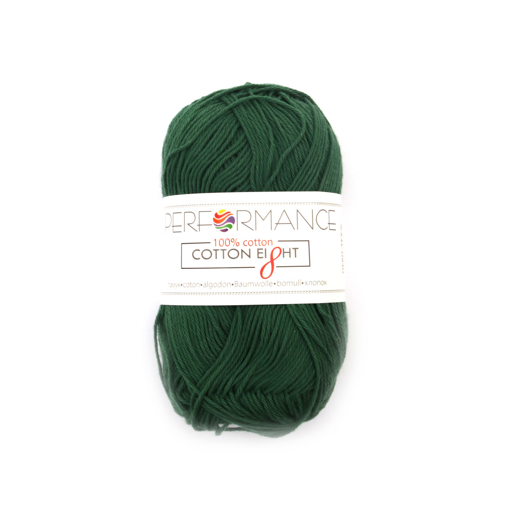 Yarn COTTON EIGHT 100% cotton color dark green 50 grams - 175 meters