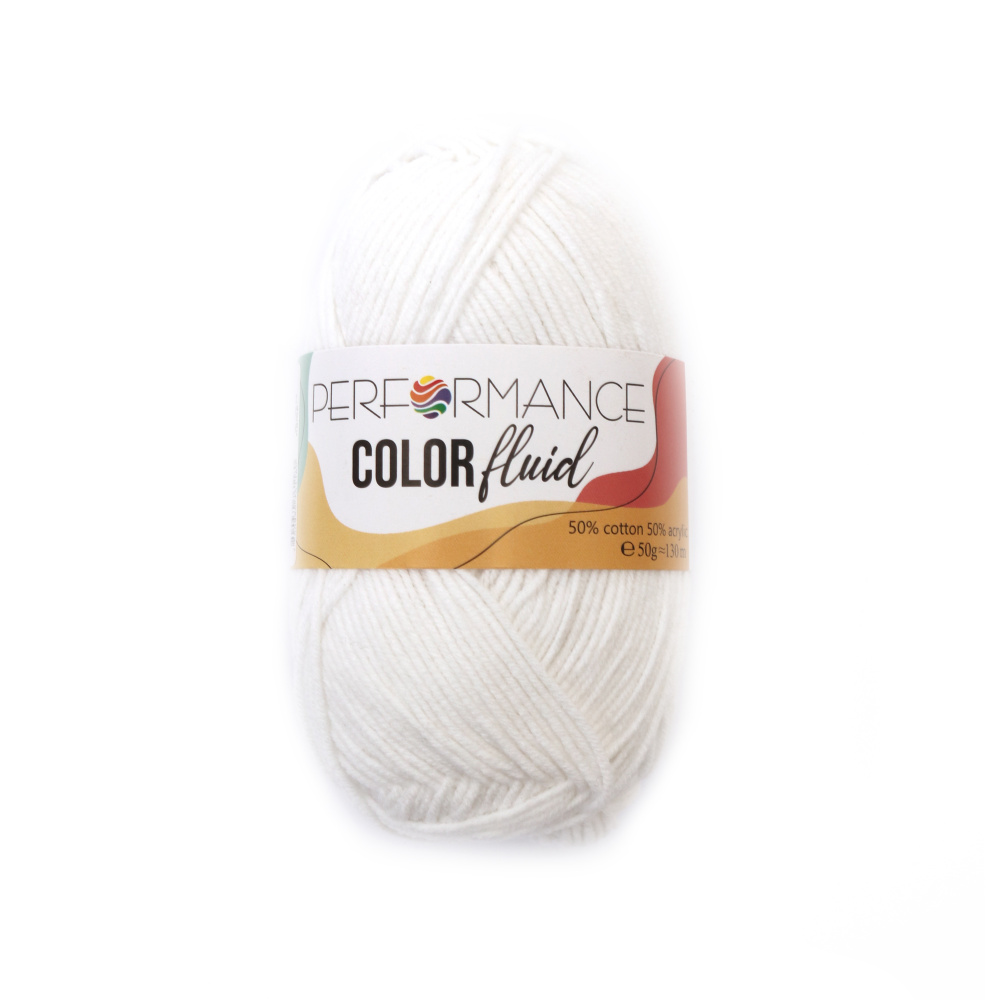 Yarn COLOR FLUID 50% cotton 50% acrylic color white 50 grams - 130 meters