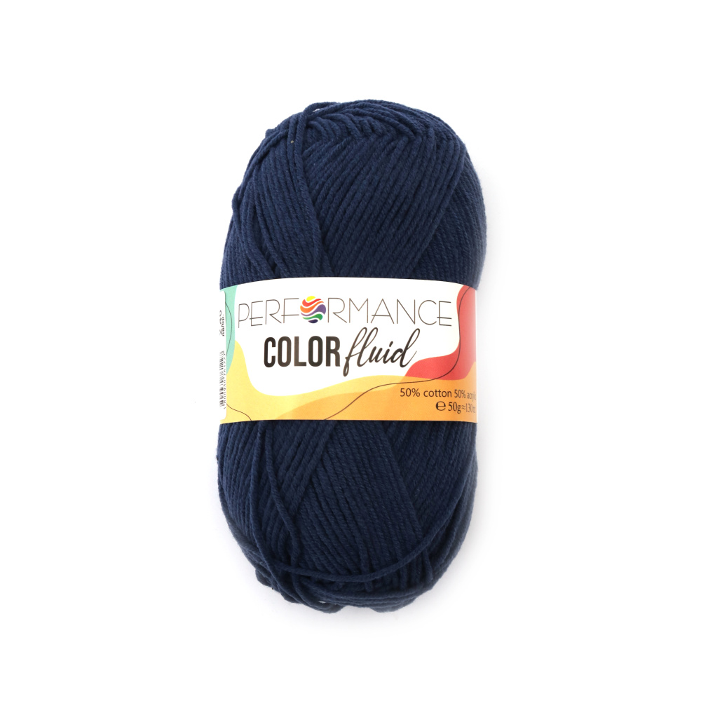 Yarn COLOR FLUID 50% cotton 50% acrylic color dark blue 50 grams - 130 meters