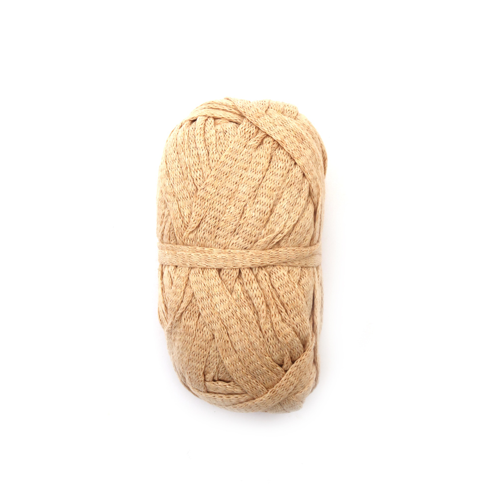 Ribbon Yarn, 80% Cotton, 20% Polyester / 7-8 mm / Beige / 100 grams - 50 meters