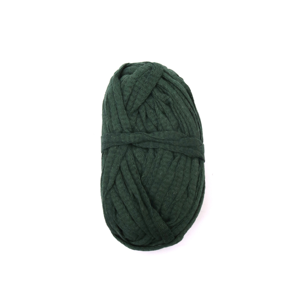 Ribbon Yarn - 80% Cotton, 20% Polyester / 7-8 mm / Green / 100 grams - 50 meters