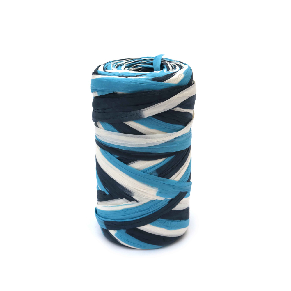 Fir din hârtie tip rafie ecologic Multi Light – Alb, Albastru & Bleumarin – 100 g (150 m) – Perfect pentru împletituri creative, împachetare cadouri și decor DIY