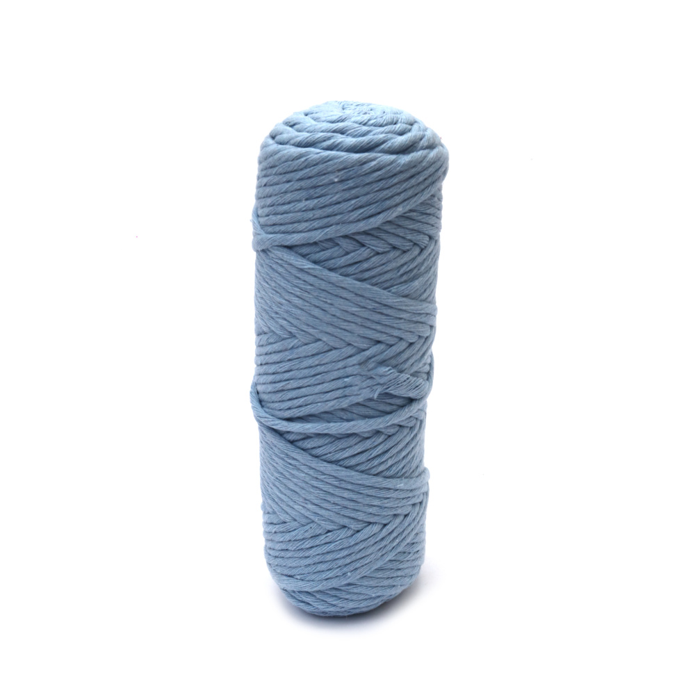 Sfoară Macrame din Bumbac 100% Reciclat, 250 g / 50 m, Albastru Deschis – Ideal pentru Decoruri de Perete, Suporturi pentru Plante și Decorațiuni Handmade