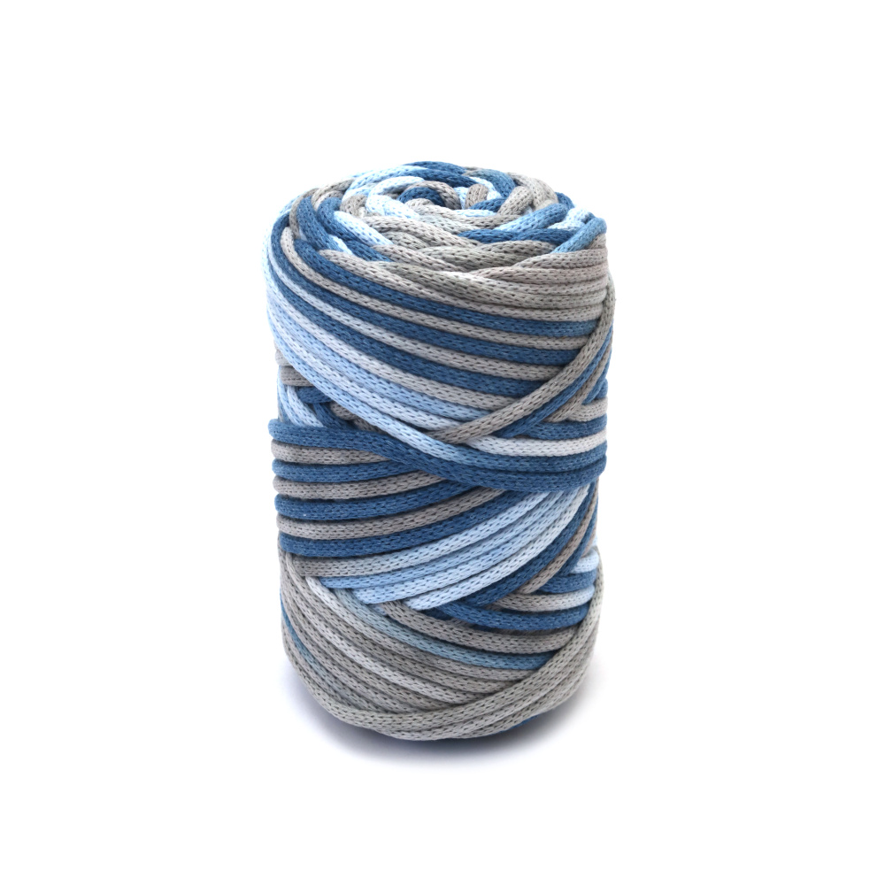 Sfoară macrame moale 3 mm – amestec 60% bumbac și 40% viscoză, 250 g / 85 m, albastru deschis melanj, ideală pentru noduri decorative, decoruri de perete și proiecte DIY boho