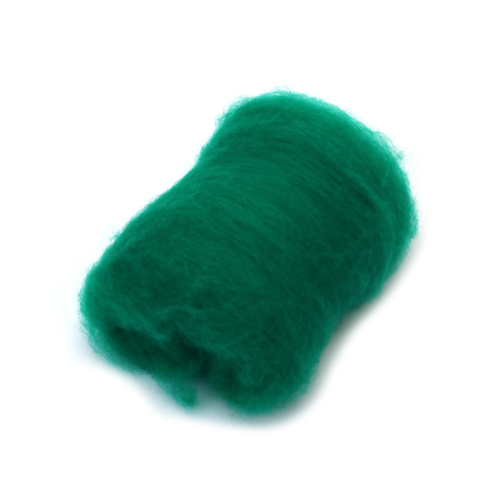 Fetru din lână merinos verde – 50 g fibră naturală pentru împâslire, proiecte handmade și artă textilă eco