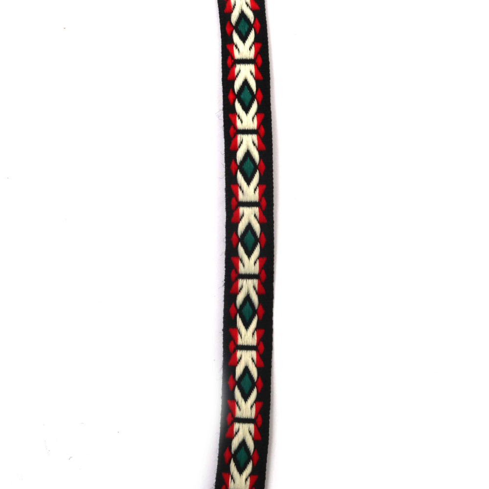Nastro passamaneria 10 mm nero con bianco, rosso e verde - 5 metri