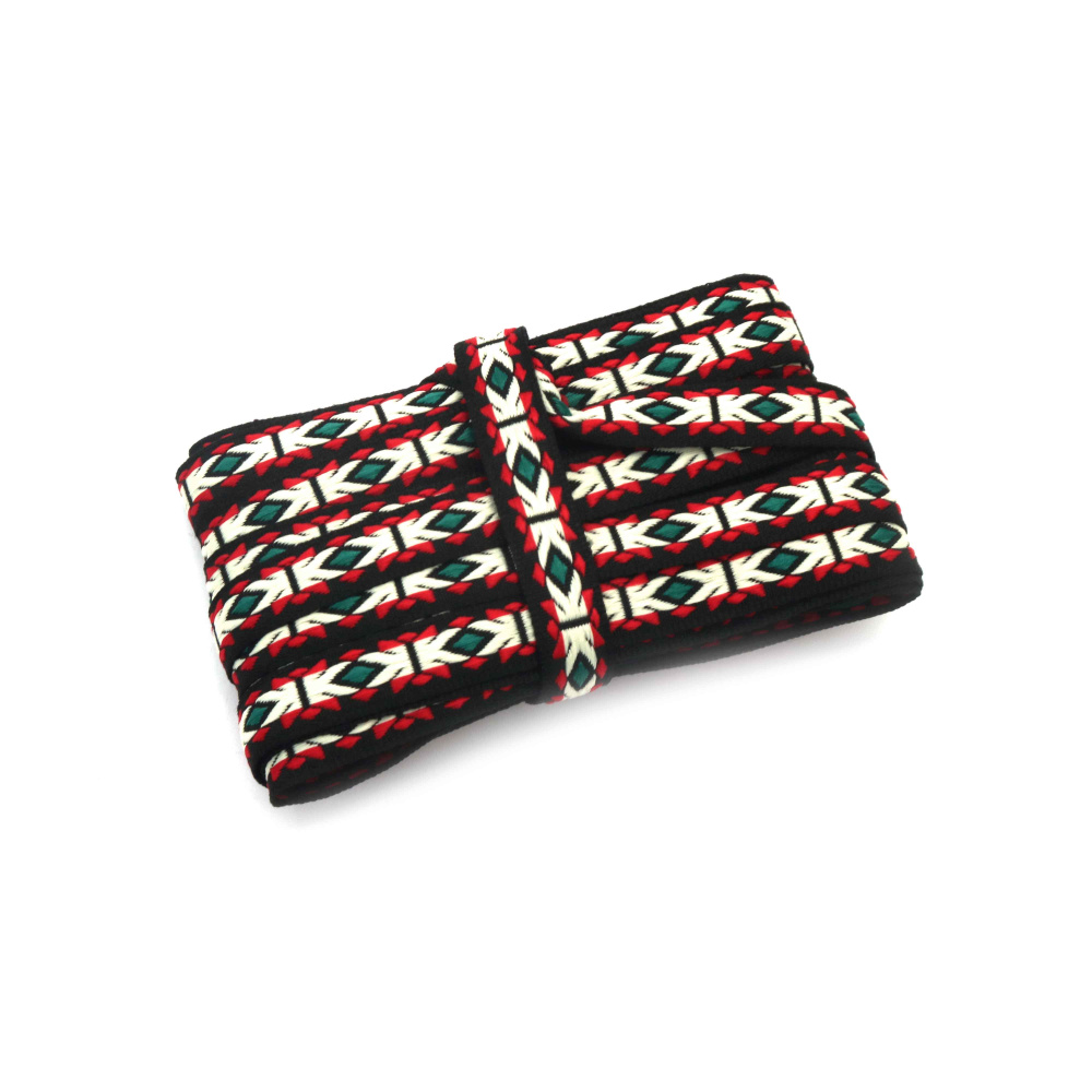 Nastro passamaneria 10 mm nero con bianco, rosso e verde - 5 metri