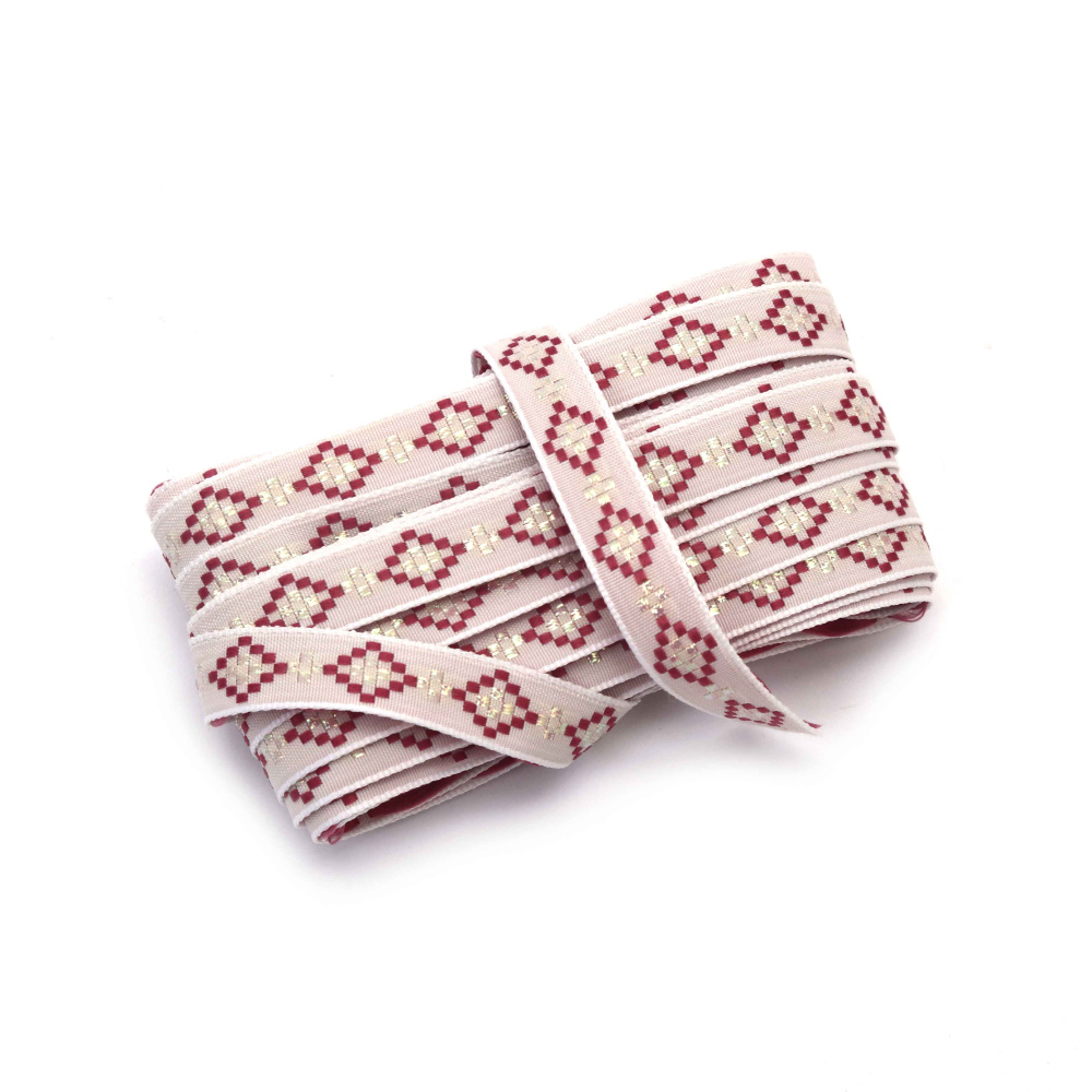 Passamaneria decorativa bianca elegante 11 mm – effetto diamante rosa e dettagli metallici, 5 m per moda e progetti creativi