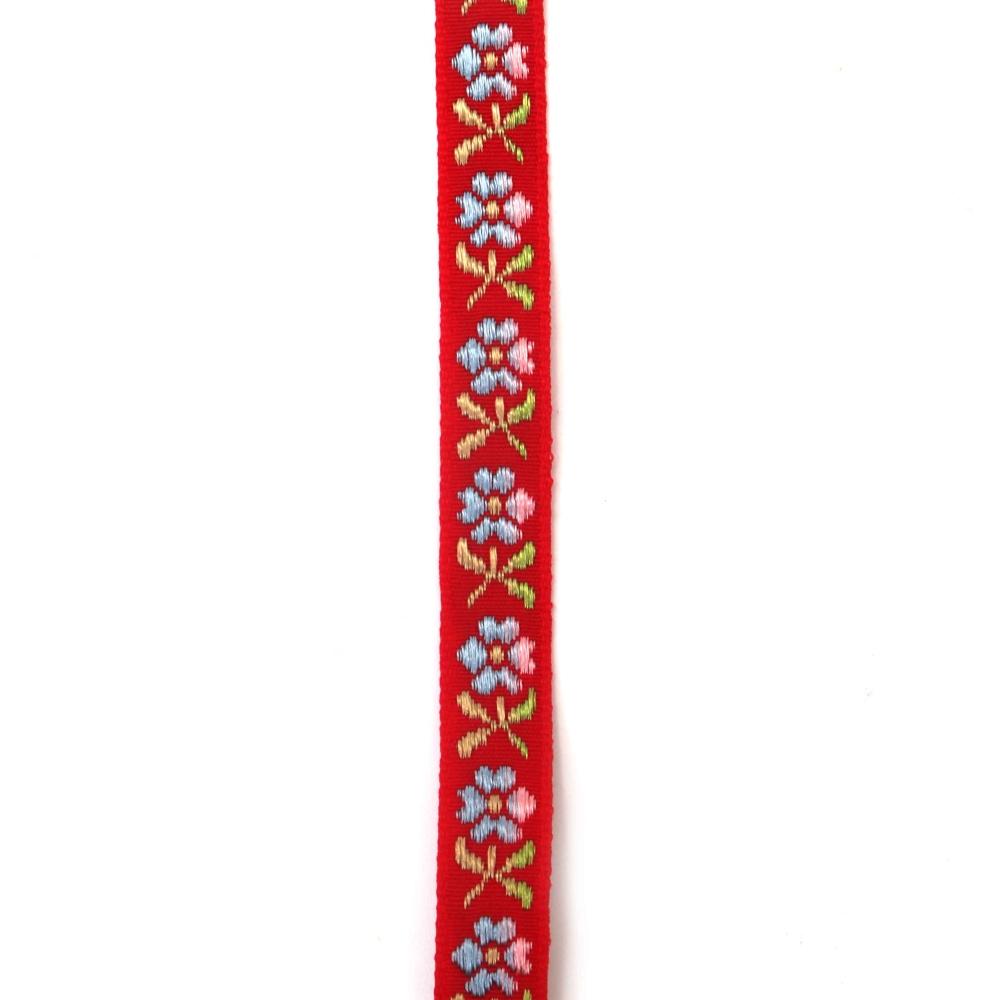 Nastro passamaneria decorativo 12 mm, rosso con giallo, rosa, verde e blu - 5 metri