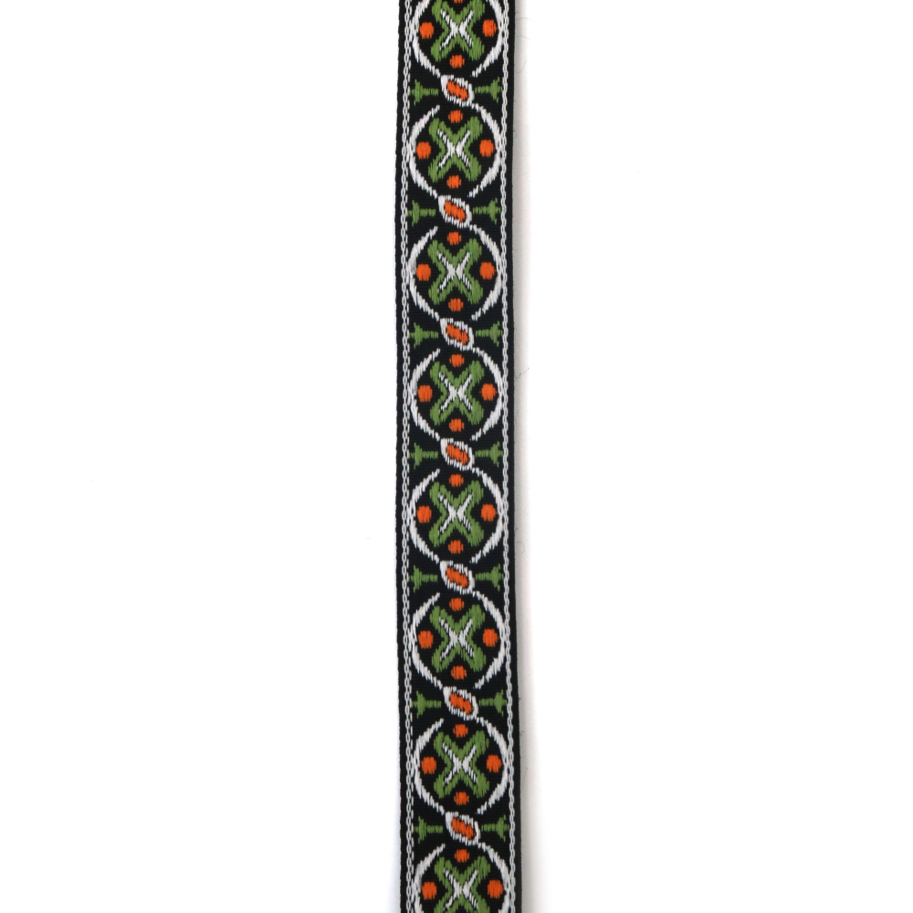 Dekoratív paszomány szalag 16 mm, fekete/fehér/narancs/zöld (vegyes) – 5 m