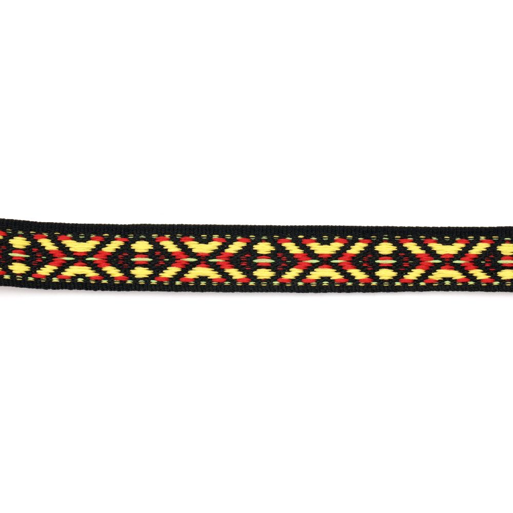Braid, 16 mm, Black with Red and Yellow - 5 Meters
