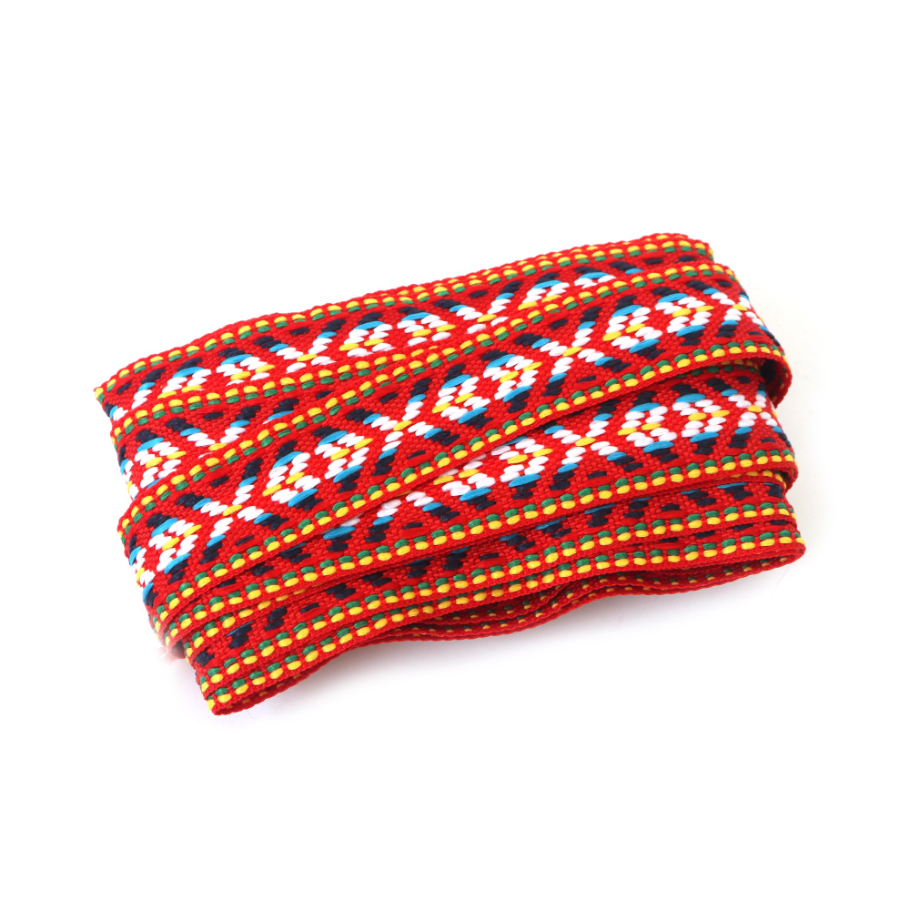 Nastro decorativo di passamaneria 17 mm, rosso a righe bianche e blu - 5 m