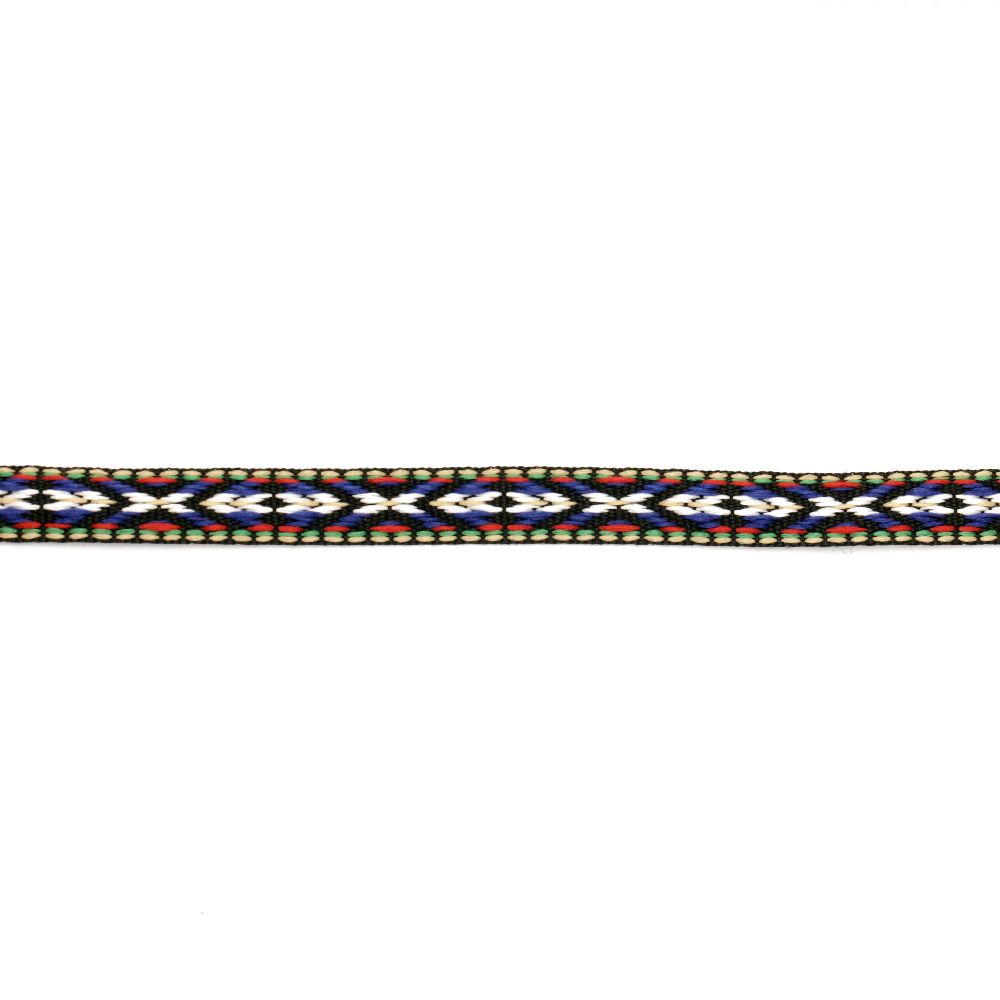 Κορδόνι πλακέ 10 mm μαύρο με λευκό και μπλε -5 μέτρα