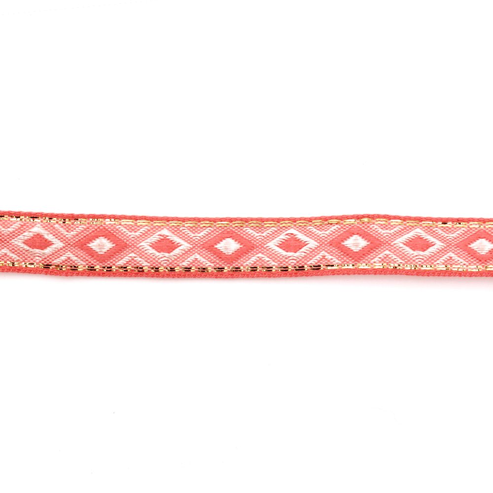 Braid, 12 mm, Pink with White Rhombuses and Lame - 5 Meters