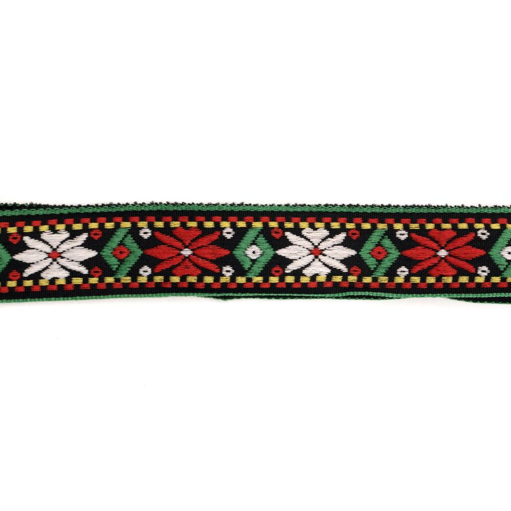 Banda 26 mm negru cu flori albe și roșii -5 metri
