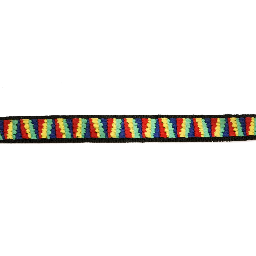 Multicolored Embroidered Fabric Ribbon Trim / Width: 14 mm - 5 meters