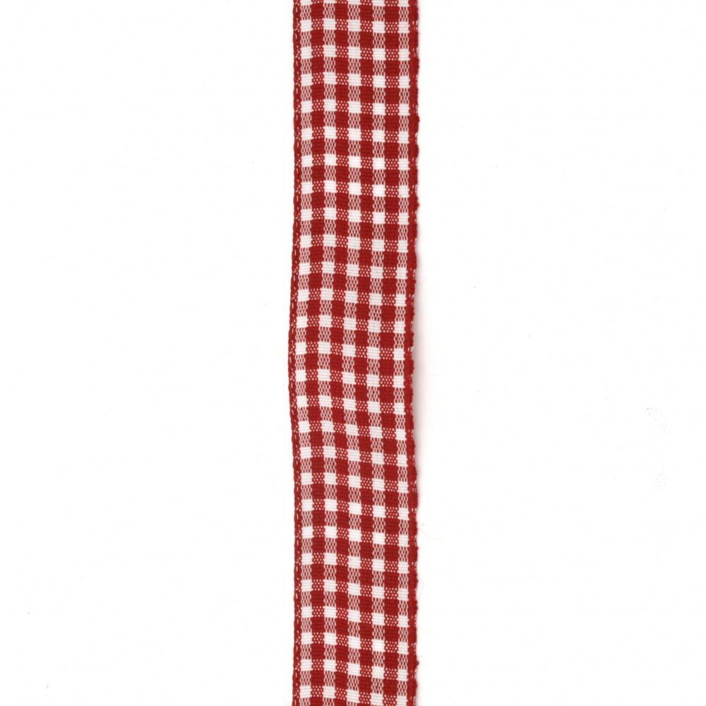 Checkered Textile Ribbon / 20 mm / White and Red - 2 meters