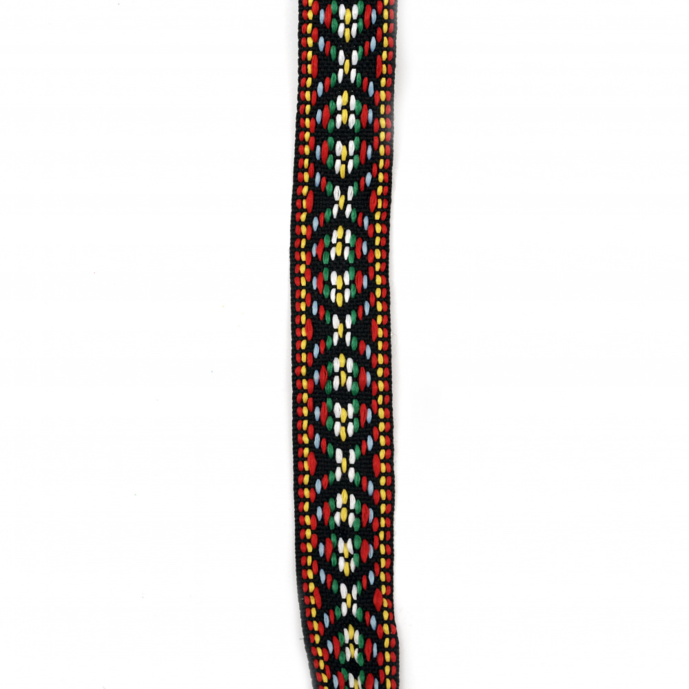 Braid, 20 mm, Black with Blue, Red, Green, White, and Yellow - 5 Meters