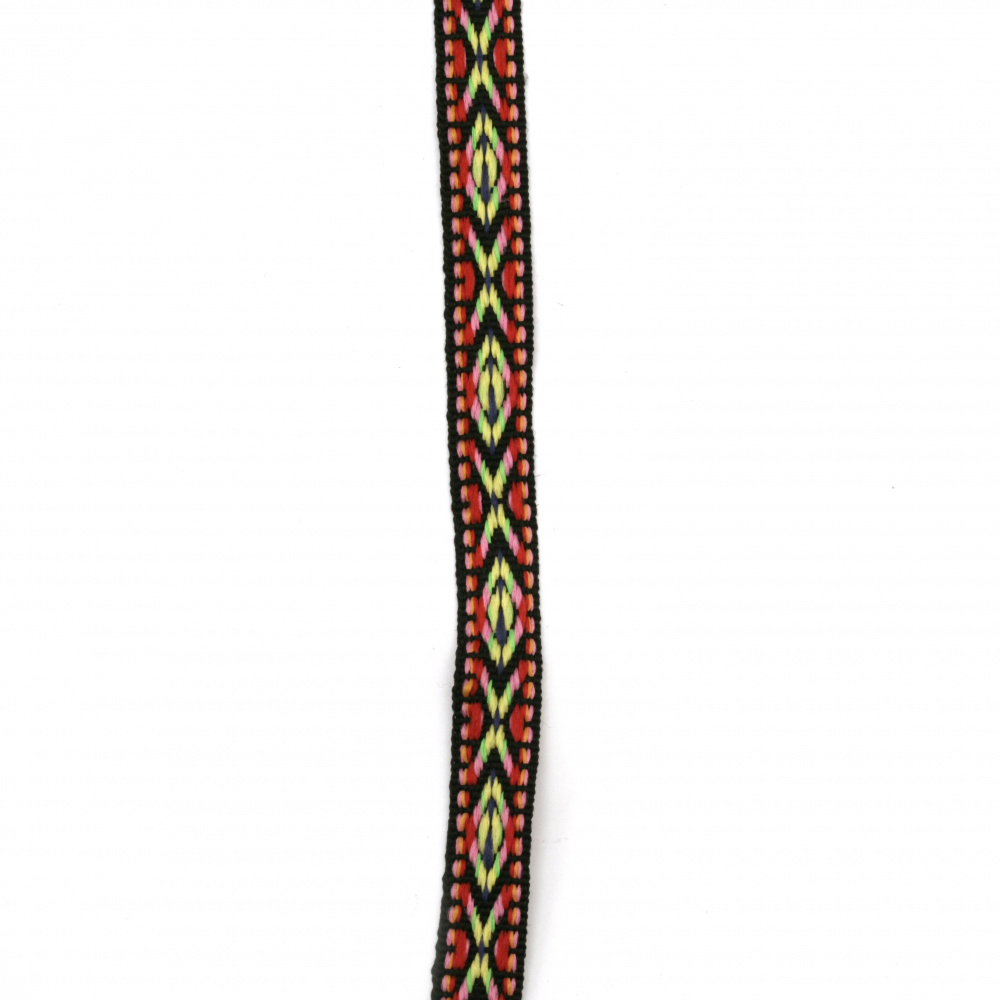 Banda 12 mm negru cu roșu-roz-verde-galben și albastru -5 metri