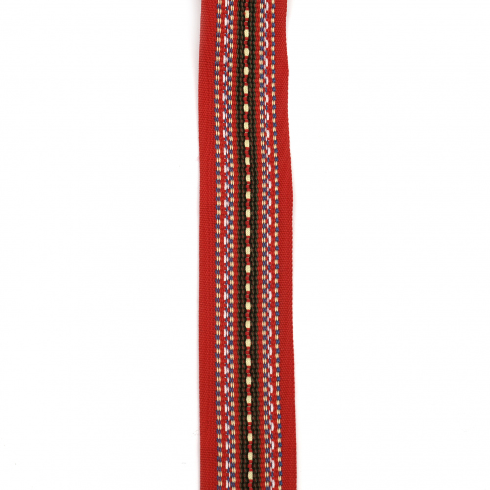 Braid, 30 mm, Folk Style, Red with White, Blue, Black, and Yellow - 1 Meter