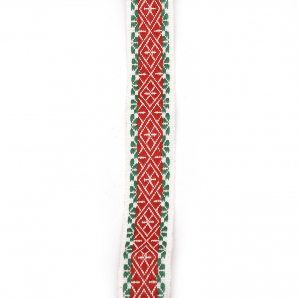 Banda 26 mm tip broderie alb cu roșu și verde -1 metru