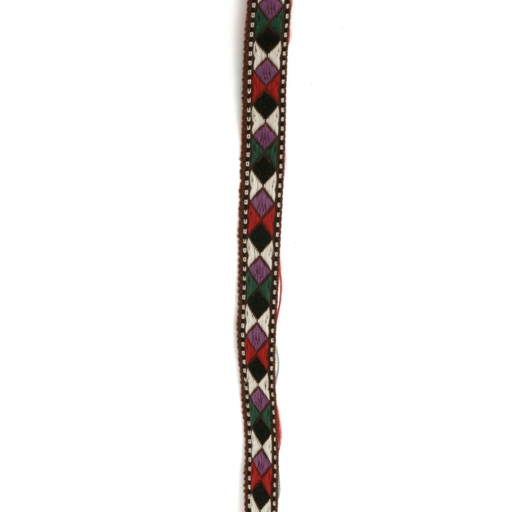 Ширит 10 мм кафяв с лилави и черни ромбове -5 метра