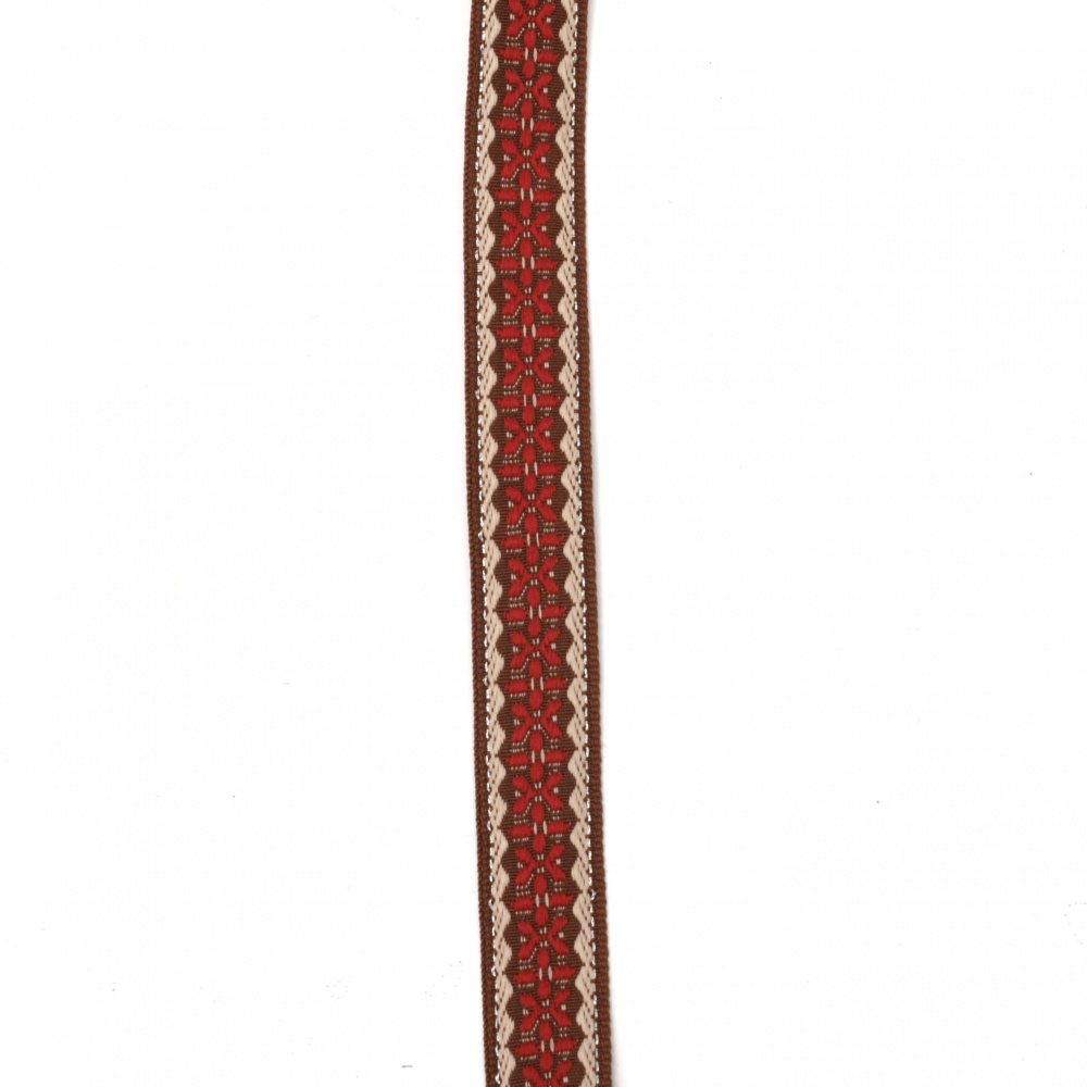 Banda 16 mm maro cu cremă roșie și margine șchiopătat -5 metri