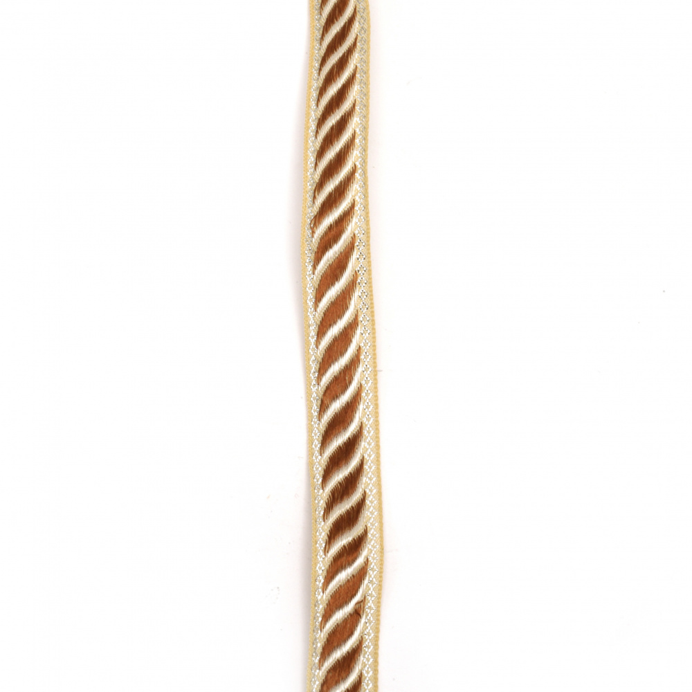 Decorative Ribbon Trim / 16 mm / Caramel, Brown, Cream and Silver Lame Edge - 5 meters