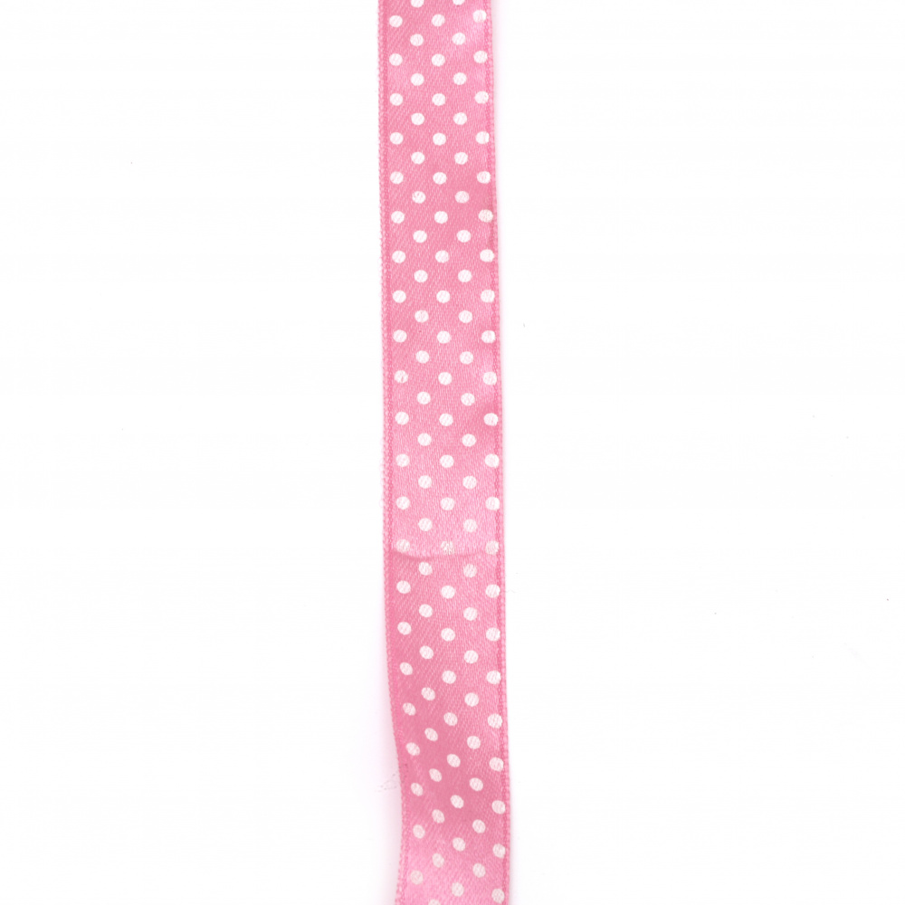 Dotted Satin Ribbon for Craft Projects and Decoration / 18 mm /  Pink with White Dots ± 20 meters