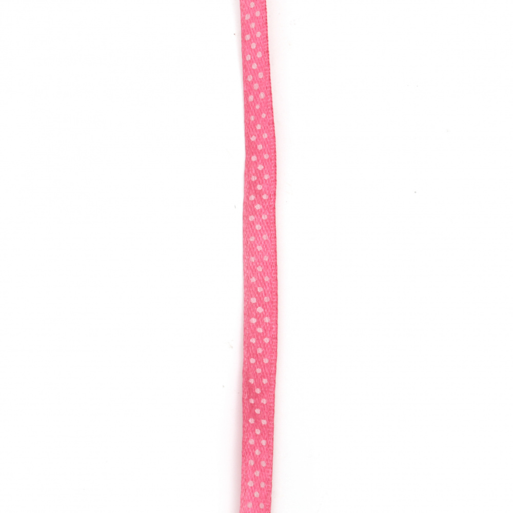 Panglică de satin 6 mm catifea roz cu puncte albe ~ 22 metri