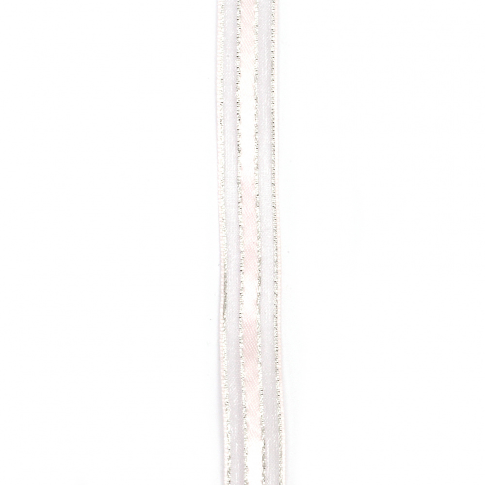 Лента органза и сатен 11 мм розова с ламе-10 метра