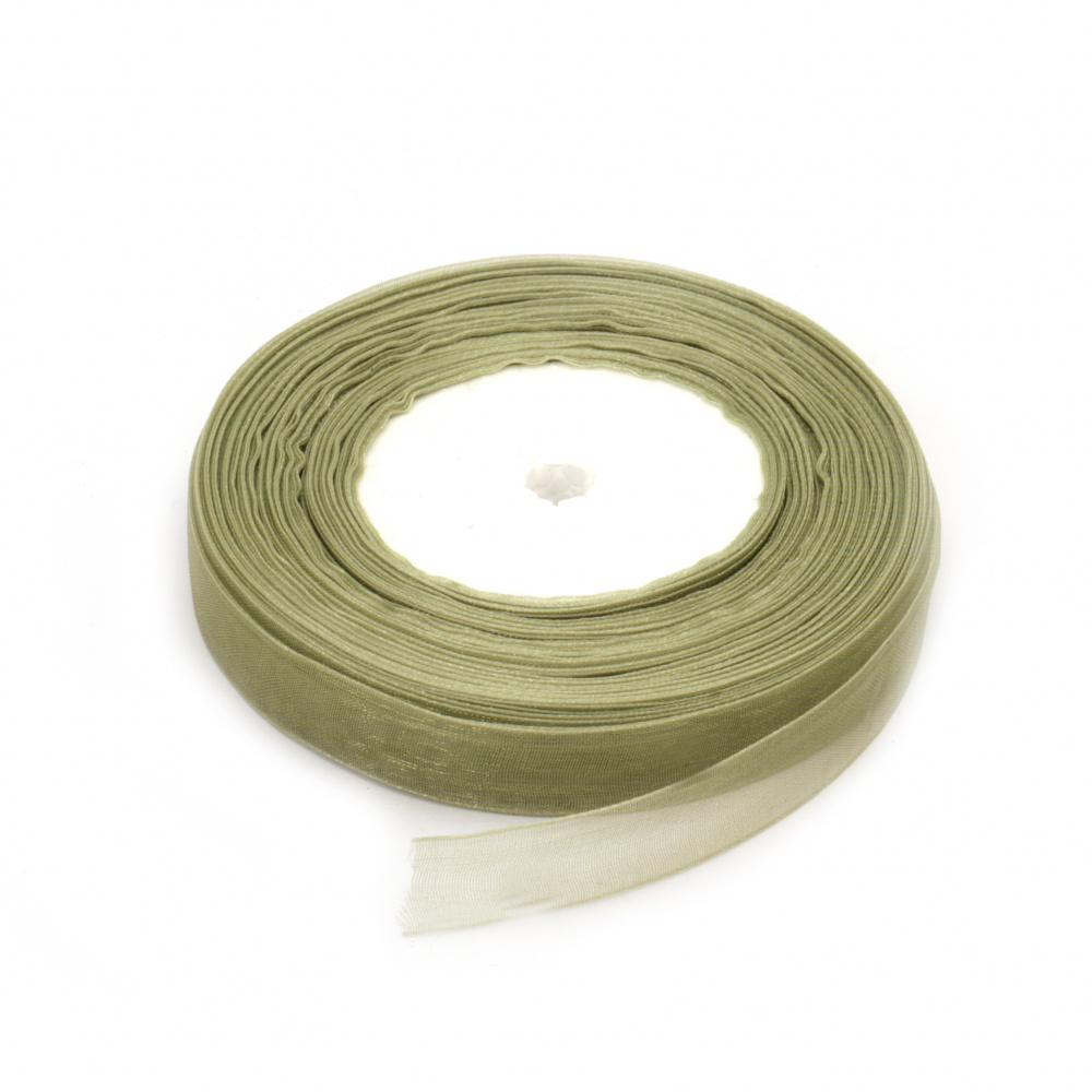Organza Ribbon / 15 mm / Olive Green ~ 45 meters