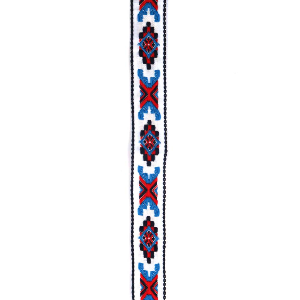 Banda latime 20 mm alb cu rosu si albastru -5 metri